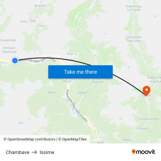 Chambave to Issime map