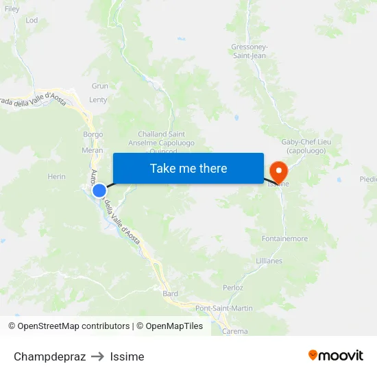 Champdepraz to Issime map