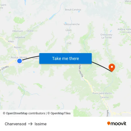 Charvensod to Issime map