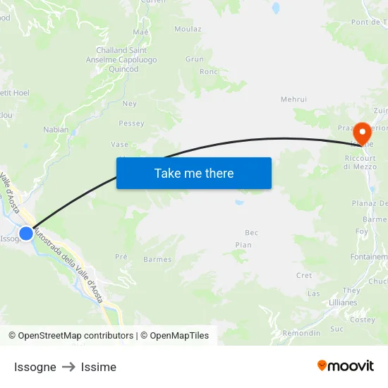 Issogne to Issime map