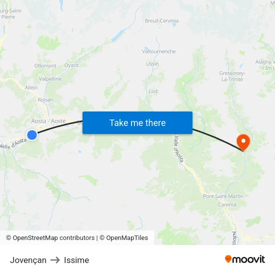 Jovençan to Issime map