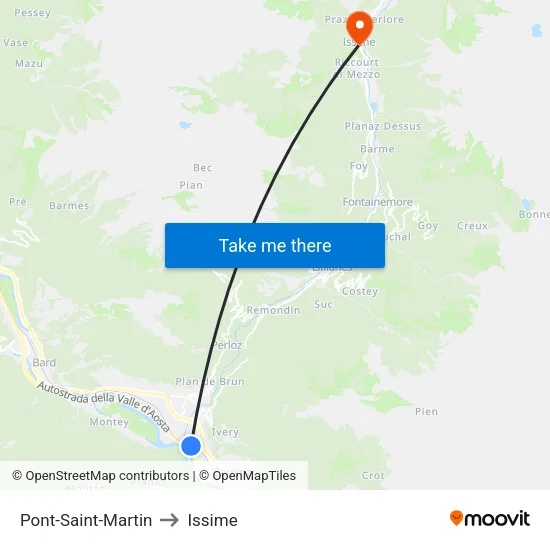 Pont-Saint-Martin to Issime map