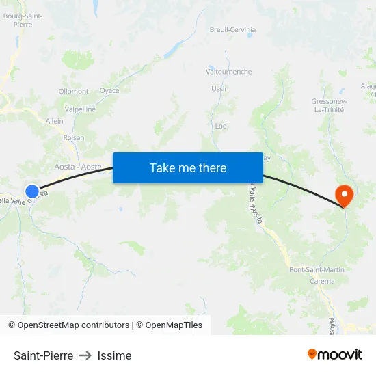 Saint-Pierre to Issime map