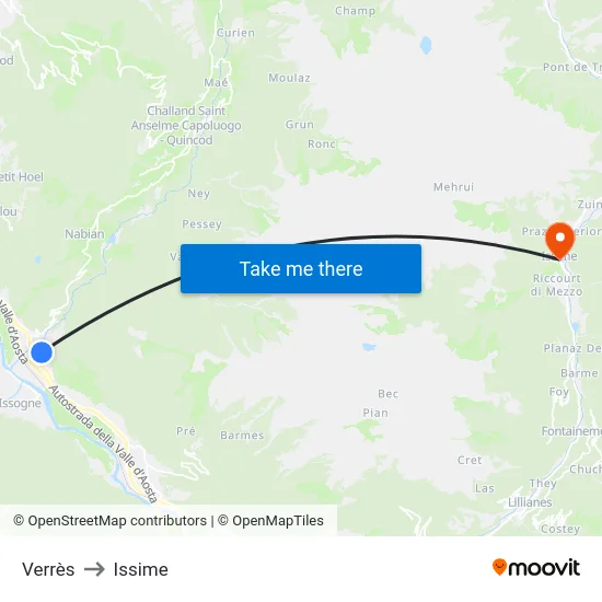 Verrès to Issime map