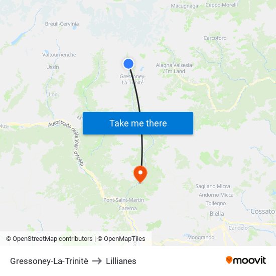Gressoney-La-Trinitè to Lillianes map