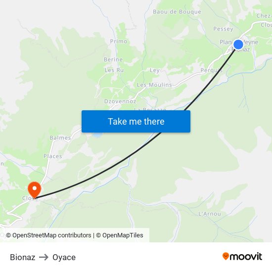 Bionaz to Oyace map