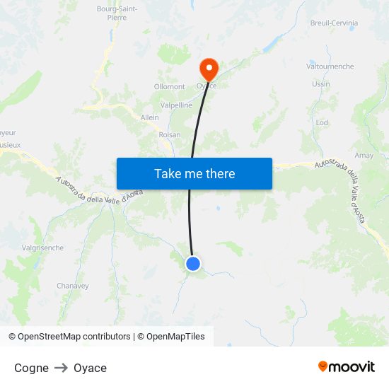 Cogne to Oyace map