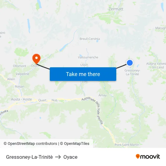 Gressoney-La-Trinitè to Oyace map