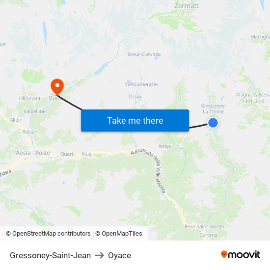 Gressoney-Saint-Jean to Oyace map