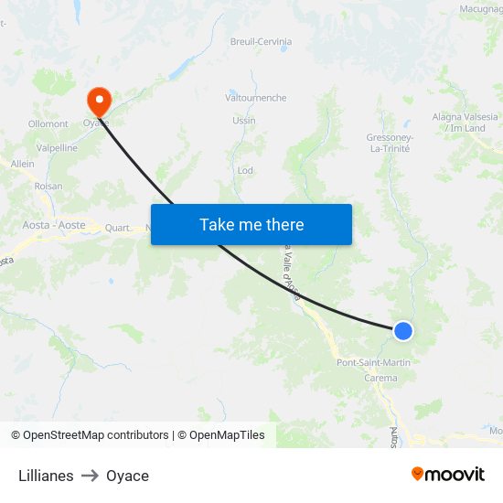Lillianes to Oyace map