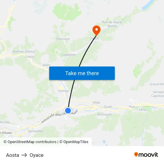 Aosta to Oyace map