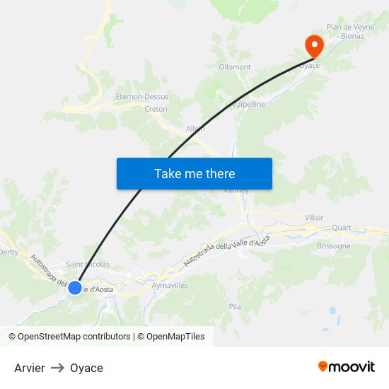 Arvier to Oyace map