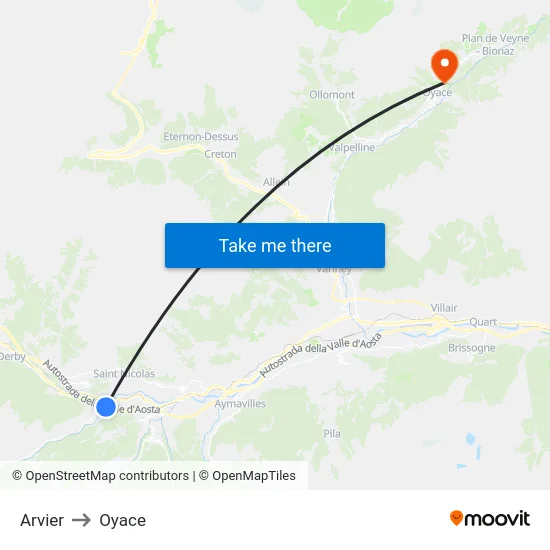 Arvier to Oyace map