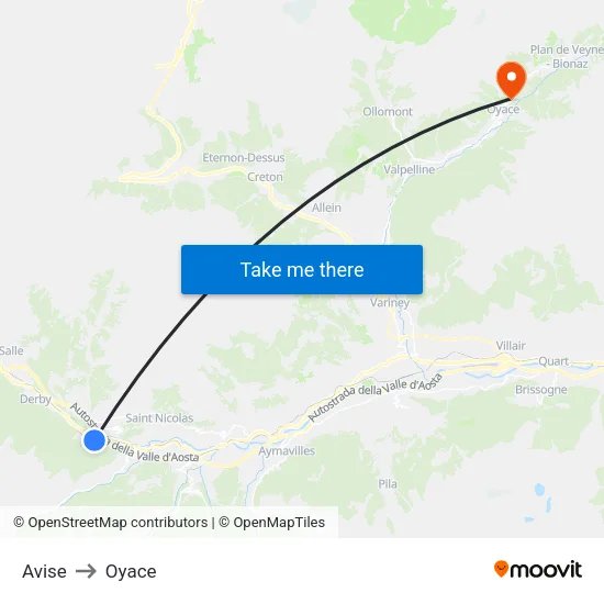 Avise to Oyace map