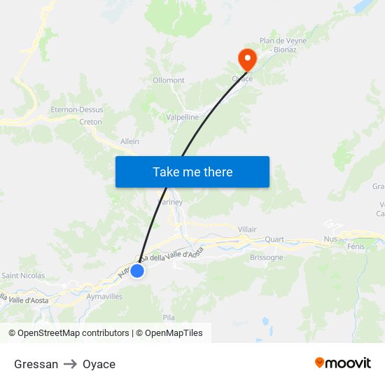 Gressan to Oyace map