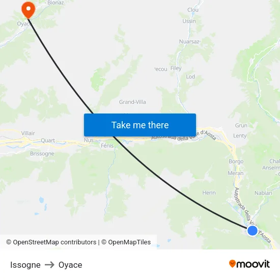 Issogne to Oyace map