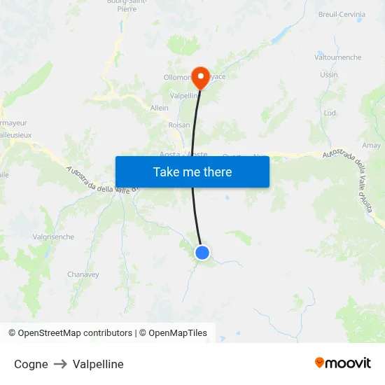 Cogne to Valpelline map