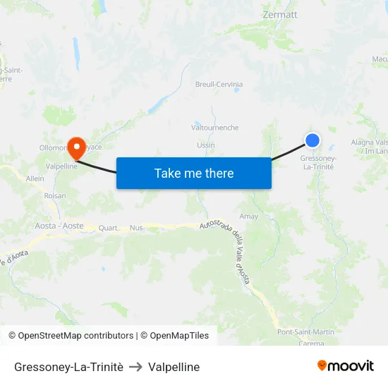 Gressoney-La-Trinitè to Valpelline map