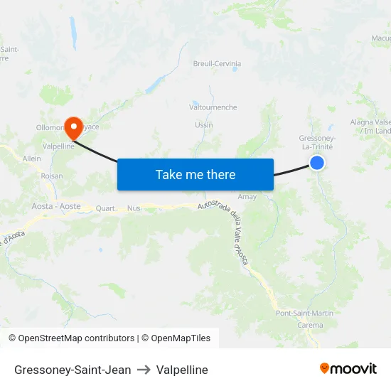 Gressoney-Saint-Jean to Valpelline map