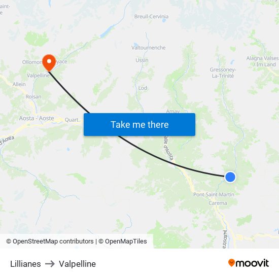 Lillianes to Valpelline map