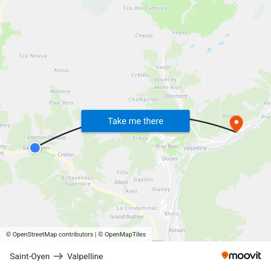 Saint-Oyen to Valpelline map