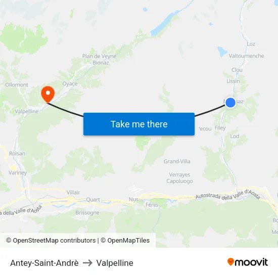 Antey-Saint-Andrè to Valpelline map