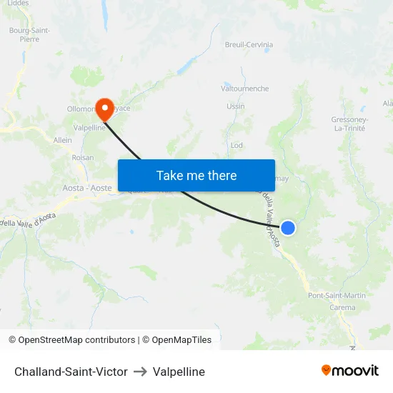 Challand-Saint-Victor to Valpelline map