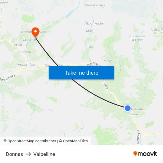 Donnas to Valpelline map