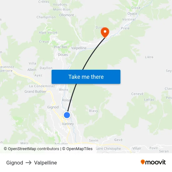 Gignod to Valpelline map