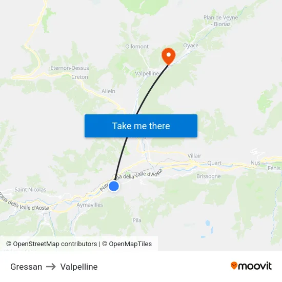 Gressan to Valpelline map