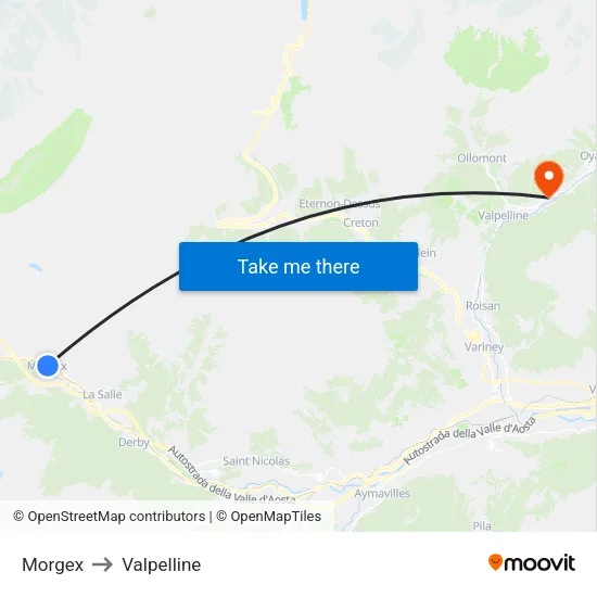 Morgex to Valpelline map