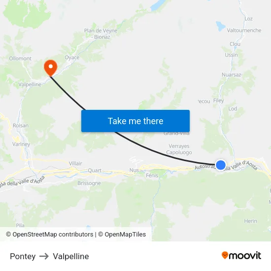 Pontey to Valpelline map