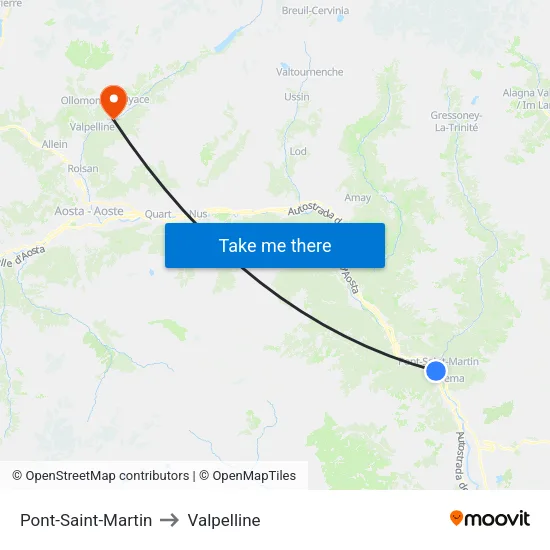 Pont-Saint-Martin to Valpelline map