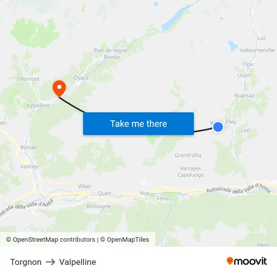 Torgnon to Valpelline map