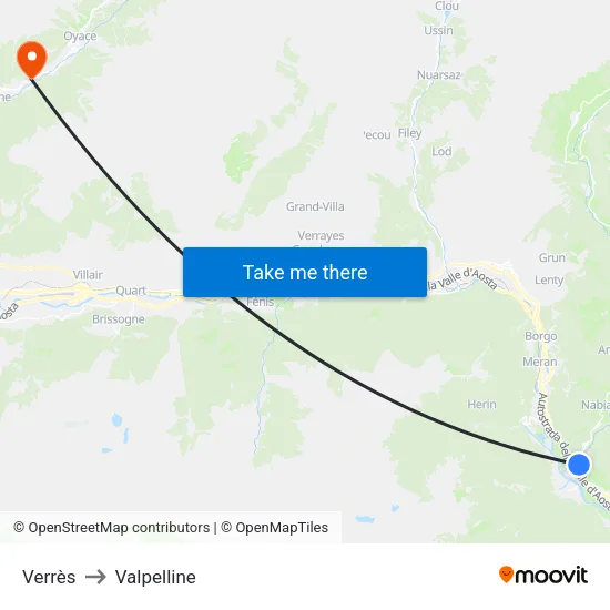 Verrès to Valpelline map