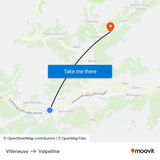 Villeneuve to Valpelline map