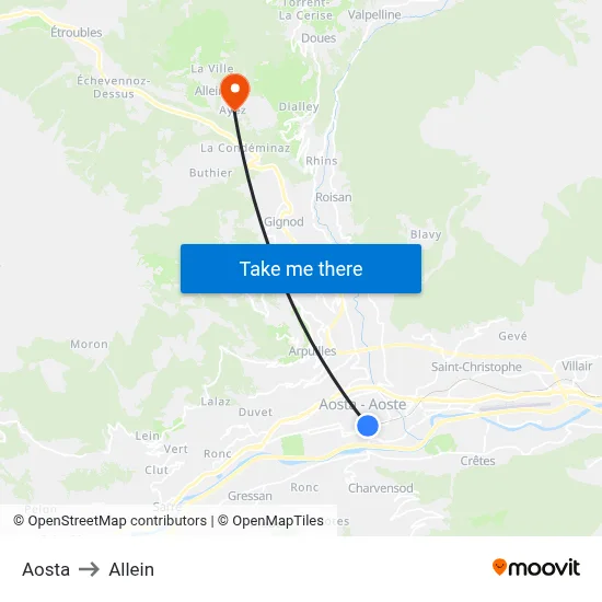 Aosta to Allein map