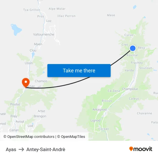 Ayas to Antey-Saint-Andrè map