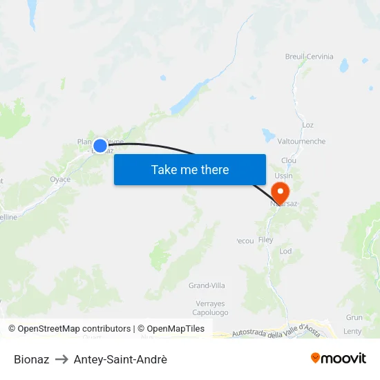 Bionaz to Antey-Saint-Andrè map