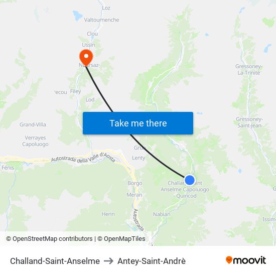 Challand-Saint-Anselme to Antey-Saint-Andrè map