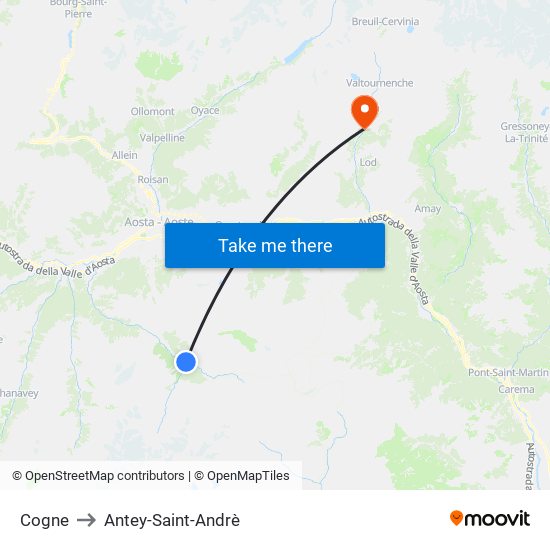 Cogne to Antey-Saint-Andrè map