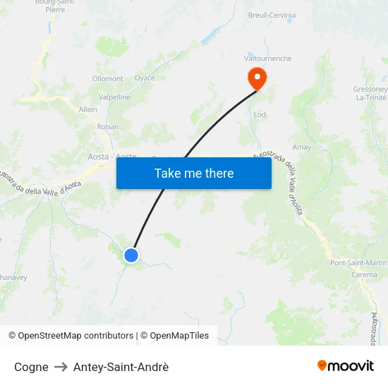 Cogne to Antey-Saint-Andrè map