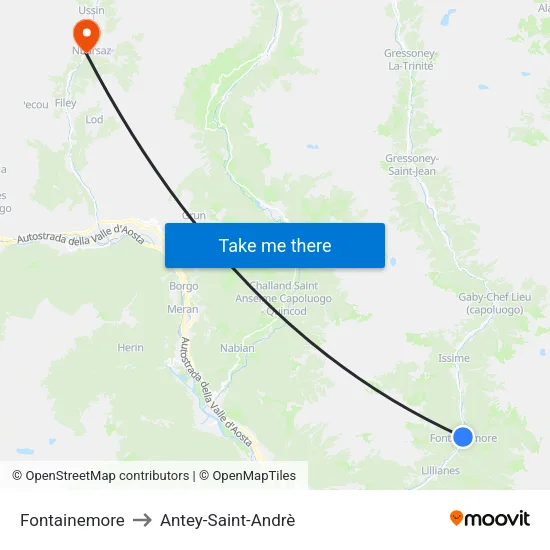 Fontainemore to Antey-Saint-Andrè map