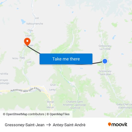 Gressoney-Saint-Jean to Antey-Saint-Andrè map