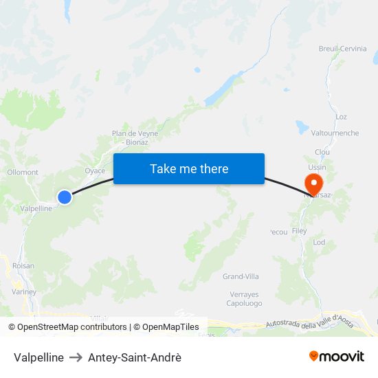 Valpelline to Antey-Saint-Andrè map