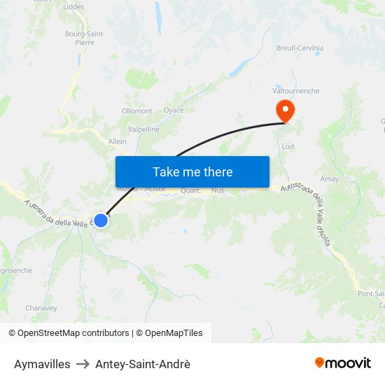 Aymavilles to Antey-Saint-Andrè map