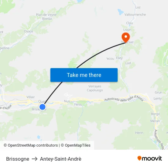 Brissogne to Antey-Saint-Andrè map
