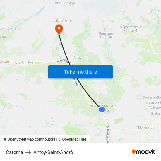 Carema to Antey-Saint-Andrè map