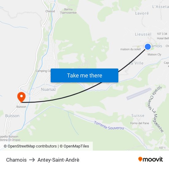 Chamois to Antey-Saint-Andrè map