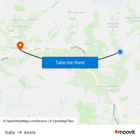 Gaby to Aosta map